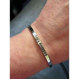 Truly Blessed Mantra Cuff Bracelet Silver Tone Inspirational Bangle SU CZ CH
